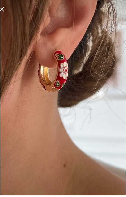 Colorful Hoop Earrings Red